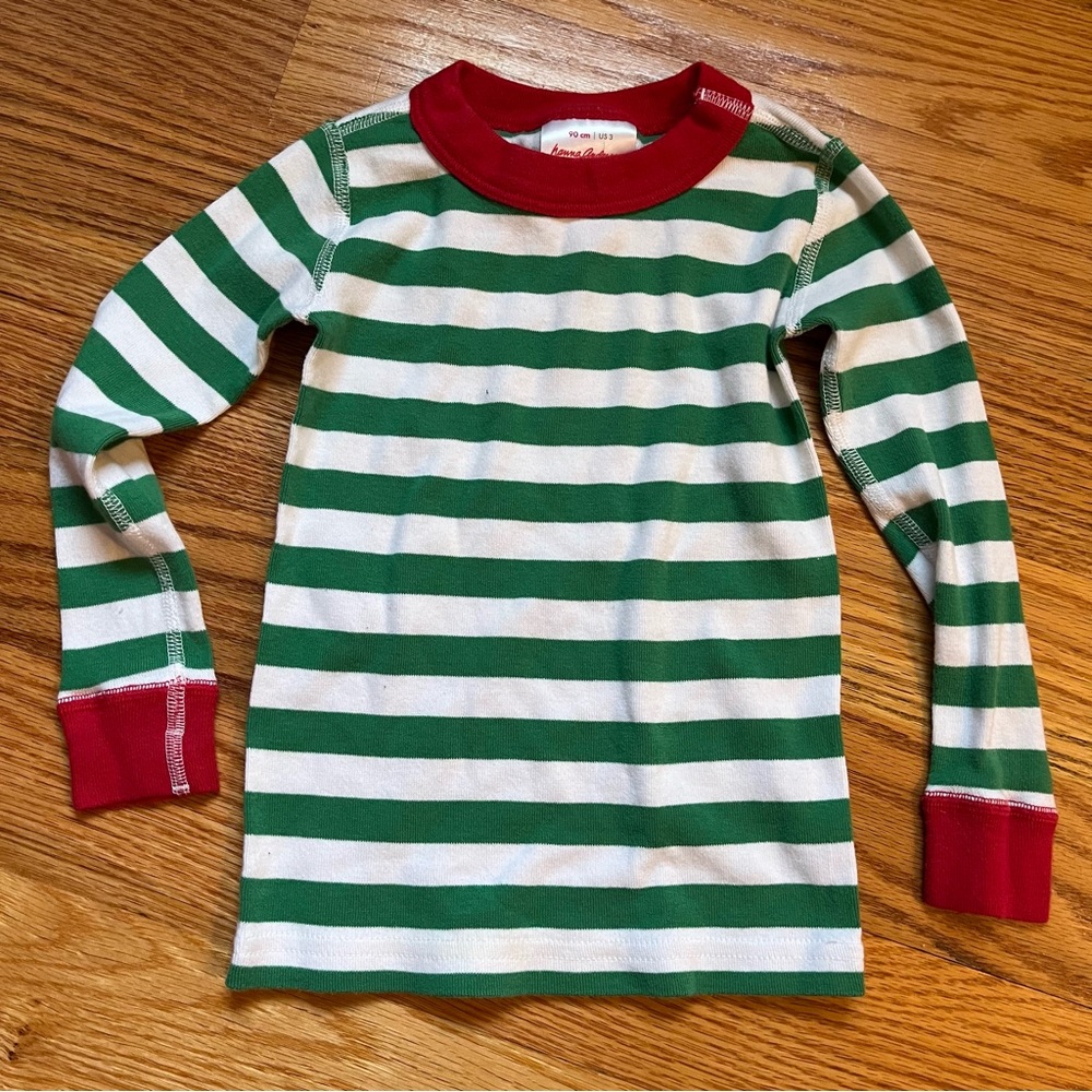 Hanna Andersson green and white striped holiday pajama top size 90 cm / US 3